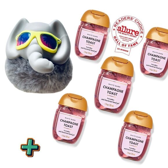 🐘NEW Bath & Body Works 5 Champagne Toast PocketBac + Vacation Elephant Holder - Picture 1 of 6